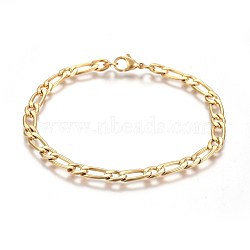Ion Plating(IP) 304 Stainless Steel Figaro Chain Bracelets, with Lobster Claw Clasps, Golden, 8-1/4 inches(21cm), 5mm(BJEW-L637-04A-G)