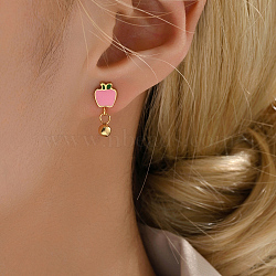 Fashionable Classic Versatile High-end Women's Earrings Ear Studs, Apple, Pink, Real 18K Gold Plated, 16x7mm(PF6767)