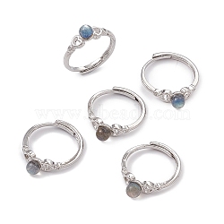 Heart Natural Labradorite Adjustable Rings, Platinum Tone Brass Finger Rings for Women, 1.7~5mm, Inner Diameter: US Size 8 1/4(18.3mm)(RJEW-G273-13P-01)