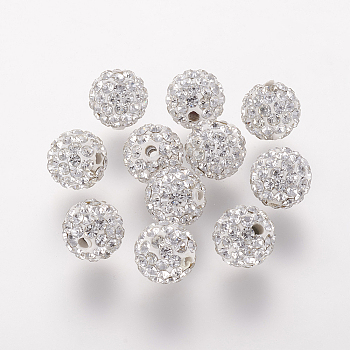 Polymer Clay Rhinestone Beads, Grade A, Round, Pave Disco Ball Beads, Crystal, 8x7.5mm, Hole: 1mm