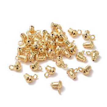 Rack Plating Brass Ear Nuts, with Loop, Cadmium Free & Lead Free, Long-Lasting Plated, Real 18K Gold Plated, 5.8x7.2x4.4mm, Hole: 1.8mm