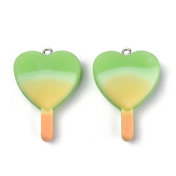Resin Pendants, Imitation Lollipop, Heart, Necklace Keychain Pendant, Green, 38x26x8mm, Hole: 1.8mm
