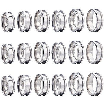 18Pcs 6 Size 304 Stainless Steel Grooved Finger Ring Settings, Ring Core Blank, for Inlay Ring Jewelry Making, Stainless Steel Color, US Size 6 1/2~13(16.9~22.2mm), 3Pcs/size