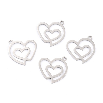 201 Stainless Steel Pendants, Double Heart, Stainless Steel Color, 20.5x20x1mm, Hole: 1.6mm