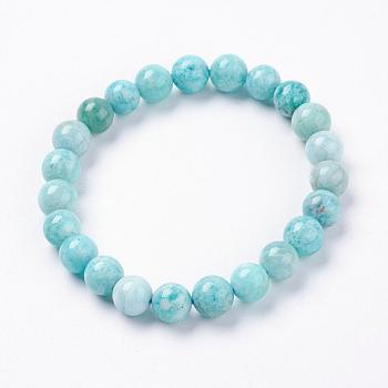 Natural Amazonite Beads Stretch Bracelets, with Cardboard Jewelry Box Packing, 2-1/8 inch(55mm)