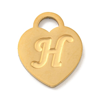Ion Plating(IP) 304 Stainless Steel Pendants, Laser Cut, Heart with Letter Charm, Golden, Letter H, 15x12x1mm, Hole: 3x3.5mm