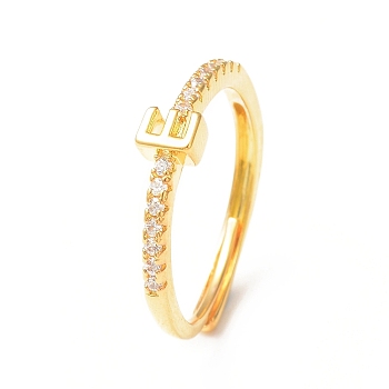 Clear Cubic Zirconia Initial Letter Adjustable Ring, Golden Brass Jewelry for Women, Letter.E, Inner Diameter: 18mm