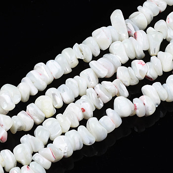 Natural Freshwater Shell Beads Strands, Nuggets Chips, White, 2.5~5.5x6~17.5x5~8mm, Hole: 0.8mm, about 92~112pcs/strand, 13.98 inch~16.14 inch(35.5~41cm)