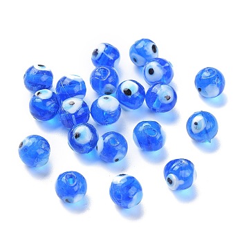 Handmade Lampwork Beads, Evil Eye, Round, Dodger Blue, about 10mm in diameter, hole: 1mm