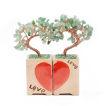 Heart Money Tree Natural Natural Green Aventurine Bonsai Display Decorations, for Home Office Decor Good Luck, 52x48.5x160mm