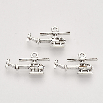 Tibetan Style Alloy Pendants,  Cadmium Free & Lead Free, Helicopter, Antique Silver, 12x20.5x2.5mm, Hole: 1.4mm, about 525pcs/500g
