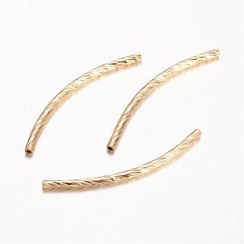 Brass Tube Beads, Curved, Cadmium Free & Nickel Free & Lead Free, Real 18K Gold Plated, 30~35x2mm, Hole: 1mm