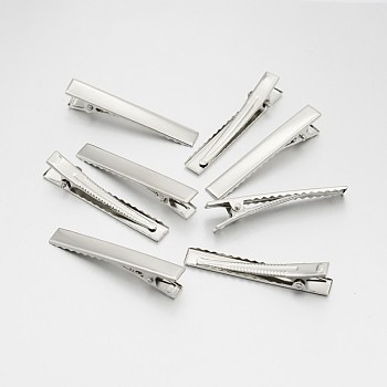 Iron Alligator Hair Clip Findings, Platinum, 56x8x11mm