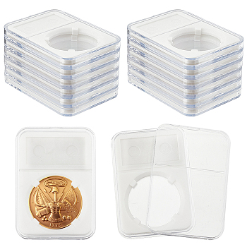 Plastic Coin Storage Box, Rectangle, White, 84.5x59x8mm, Inner Diameter: 37mm