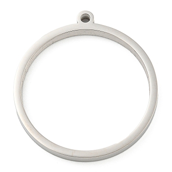 Non-Tarnish 304 Stainless Steel Laser Cut Pendants, Ring Charm, Stainless Steel Color, 32.5x30x3mm, Hole: 2mm