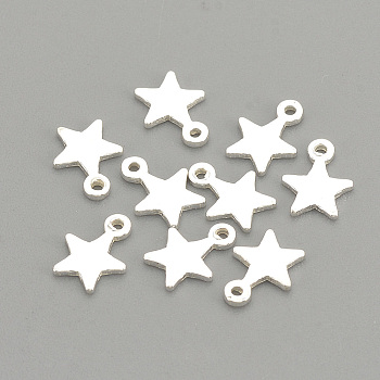 925 Sterling Silver Charms, Star, Silver, 7.5x6x0.5mm, Hole: 0.8mm