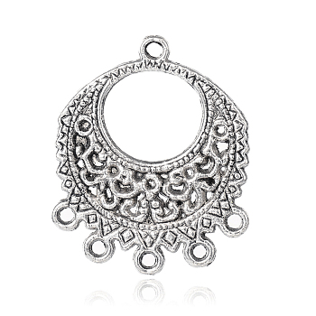 Tibetan Style Alloy Chandelier Links, Flat Round, Antique Silver, 32x27x1.5mm, Hole: 2mm
