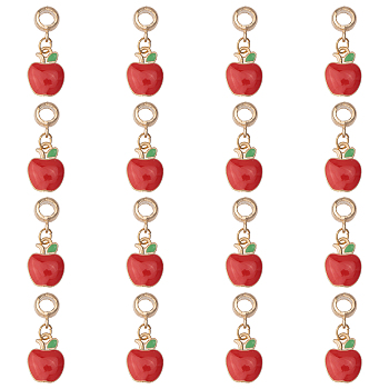 16Pcs Golden Plated Alloy European Dangle Charms, with Enamel, Teachers' Day Large Hole Pendants, Apple, Red, 28mm, Hole: 4.5mm, Apple: 15x11.5x2.5mm