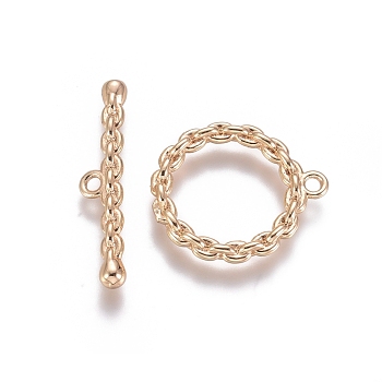 Brass Toggle Clasps, with Junp Rings, for DIY Jewelry Making, Real 18K Gold Plated, Rinig: 14x2mm, Bar: 20.5x4x2, Hole: 1.2mm