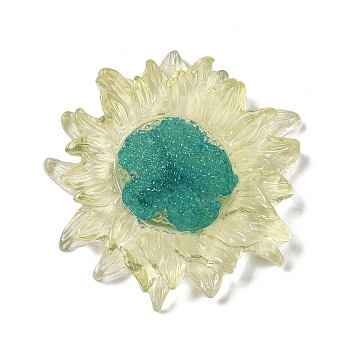 Translucent Resin Pendants, Flower Charms, Blue, 35x33x6mm, Hole: 1.4mm