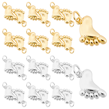 SUPERFINDINGS 12Pcs 2 Colors Brass Pendants, with Jump Ring, Footprint, Real 18K Gold Plated & Platinum, 19x10x2.5mm, Hole: 3.5mm, 6pcs/color