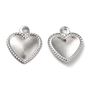 201 Stainless Steel Charms, Heart Charm, Stainless Steel Color, 9.5x8x0.8mm, Hole: 1mm