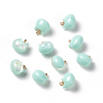 Sparkle Opaque Resin Charms, with Golden Tone Brass Findings, Pearlized, Cat Head, Light Cyan, 11.5x10.5x8mm, Hole: 1.5mm