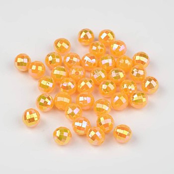 Faceted Colorful Eco-Friendly Poly Styrene Acrylic Round Beads, AB Color, Gold, 8mm, Hole: 1.5mm, about 2000pcs/500g