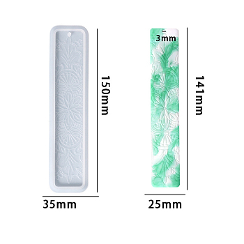 DIY Bookmark Food Grade Silicone Molds, Decoration Making, Resin Casting Molds, For UV Resin, Epoxy Resin Jewelry Making, Flower Pattern, 150x35x6mm