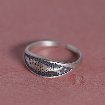 Adjustable Brass Cuff Open Rings, Fish, Silver, Inner Diameter: 15~20mm