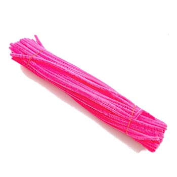 DIY Plush Sticks, with Iron Core, Pipe Cleaners, Kid Craft Material, Deep Pink, 300mm, 100pcs/set