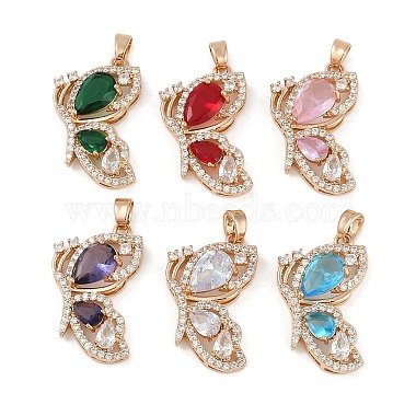 Mixed Color Clear Butterfly Brass+Cubic Zirconia Pendants