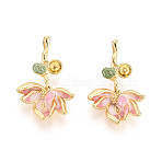 Brass with Enamel Peg Bails, Flower, for Half Drilled Beads, Real 18K Gold Plated, Pink, 27x18x7mm, Hole: 6x3mm(KK-T079-15G)