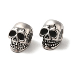 Tarnish Resistant 304 Stainless Steel Beads Rhinestone Settings, Large Hole Beads, Skull Head, Stainless Steel Color, Fit for 5mm Rhinestone, 15x10x11mm, Hole: 5.5mm(STAS-H446-124P-A)