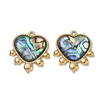 Natural Paua Shell Pendants, Heart Charm, with 304 Stainless Steel Findings, Ion Plating(IP), Long-Lasting Plated, 26x23.5x4mm, Hole: 1.8mm(SA-CBA11D7-22B-G)