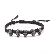 Skull Alloy Braided Bead Bracelet, Halloween Adjustable Bracelet for Women, Gunmetal, Inner Diameter: 2-3/8~3-3/8 inch(5.9~8.7cm)(BJEW-JB07861-01)