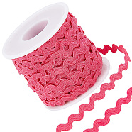 Wave Bending Fringe Trim, with Plastic Empty Spools, for Cloth Dress DIY Making Decorate, Deep Pink, Trim: about 3/16 inch~3/8 inch(5~8.5mm), about 27.34 Yards(25m)/Roll(OCOR-GF0002-03E)