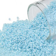 TOHO Round Seed Beads, Japanese Seed Beads, (124) Opaque Luster Pale Blue, 15/0, 1.5mm, Hole: 0.7mm, about 3000pcs/10g(X-SEED-TR15-0124)