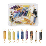 36Pcs 9 Styles Natural Gemstone Connector Charms, with Light Gold Eco-Friendly Copper Wire Double Loops, Column, 22~23.5x4mm, Hole: 2.2~2.4mm, 4pcs/style(FIND-FW0001-34)