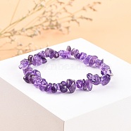 Amethyst Chips Stretch Bracelets, Inner Diameter: 2-1/8~2-1/4 inch(5.3~5.6cm)(BJEW-JB01308-03)