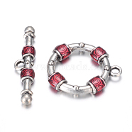 Alloy Enamel Ring Toggle Clasps, Antique Silver, Red, Ring: 29x25x5mm, Hole: 3mm, Bar: 38x8x5mm, Hole: 3mm(ENAM-J574-02AS)