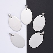 304 Stainless Steel Pendants, Manual Polishing, Blank Stamping Tags, Oval, Stainless Steel Color, 36x25x1.8mm(STAS-I140-18S)