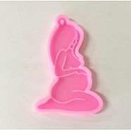 Mother with Heart DIY Pendant Statue Silicone Molds, for Keychain Making, Portrait Sculpture Resin Casting Molds, For UV Resin, Epoxy Resin Jewelry Making, Hot Pink, 80x53x7mm(SIMO-PW0001-330C)