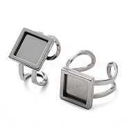 304 Stainless Steel Cuff Pad Ring Settings, Square, Stainless Steel Color, Inner Diameter: 17.5mm(STAS-M333-05P)
