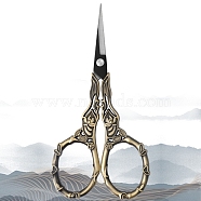 Stainless Steel Scissors, Embroidery Scissors, Sewing Scissors, with Zinc Alloy Handle, Antique Bronze, 113x51mm(PW-WG92654-03)