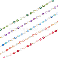 5Pcs 5 Color Handmade Glass Pearl Beaded Chain, with Gold Plated Iron Eye Pins, Unwelded, Mixed Color, 14x8mm, 1M/pc(AJEW-CA0003-32)