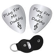 201 Stainless Steel Guitar Picks, with PU Leather Guitar Clip, Plectrum Guitar Accessories, for Father's Day, Word, Picks: 32x26x1mm, 2pcs, Clip: 115x47x1.3mm, Inner Diameter: 24mm, 1pc(AJEW-CN0001-48J)