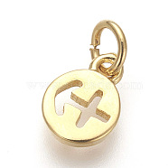 Brass Charms, Lead Free & Cadmium Free, Flat Round with Constellations, Golden, Sagittarius, 9.5x7x1mm, Hole: 3mm(ZIRC-E152-39E-G-RS)