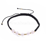 Adjustable Natural Rose Quartz Braided Bead Bracelets, Nylon Cord Square Knot Bracelet, with Brass Findings, Golden, 2 inch(5.2cm)(BJEW-JB04599-02)