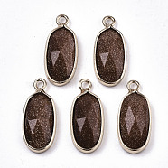 Synthetic Goldstone Pendants, with Light Gold Plated Brass Edge and Loop, Oval, Faceted, 18x8x4mm, Hole: 1.6mm(G-N326-45C)
